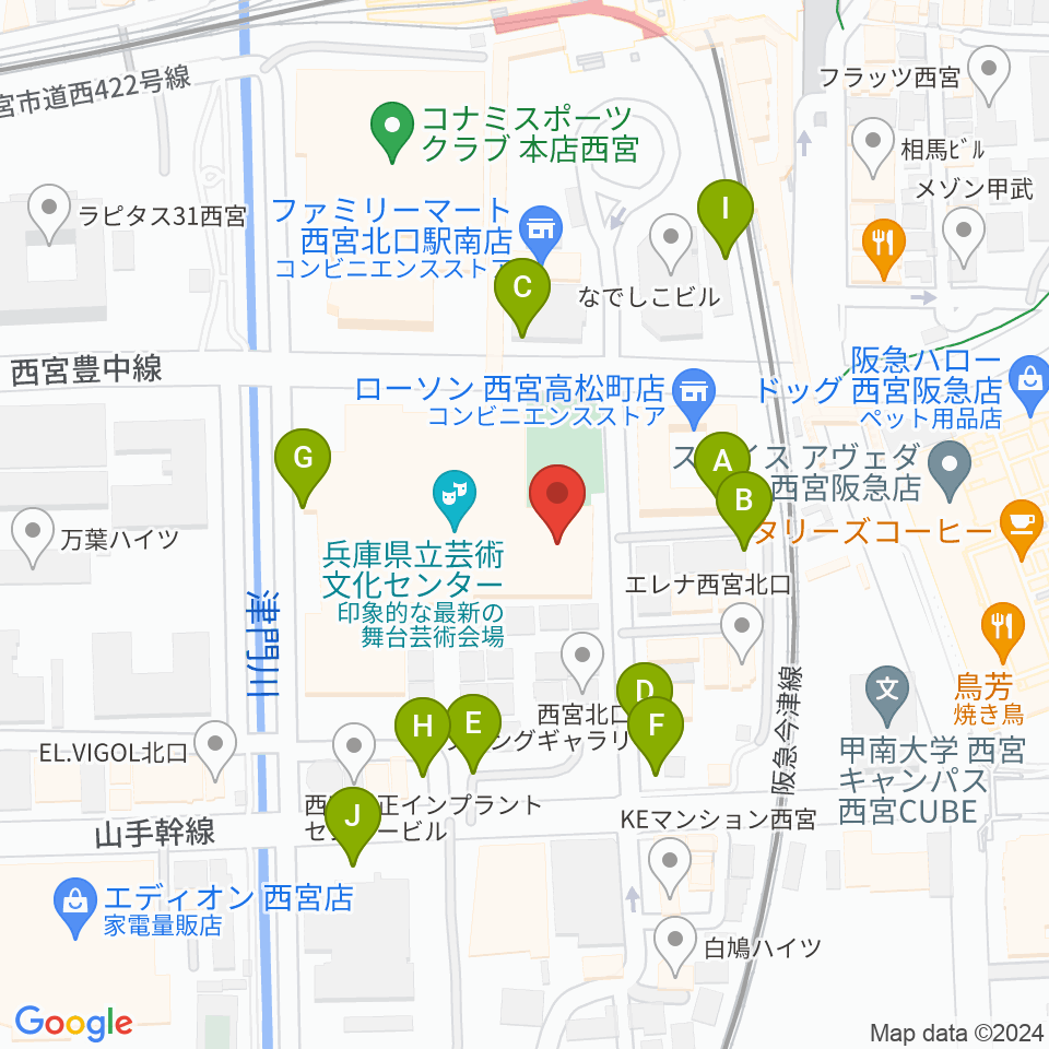 兵庫県立芸術文化センター 神戸女学院小ホール周辺の駐車場・コインパーキング一覧地図