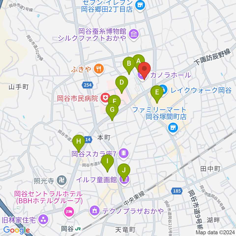 カノラホール 岡谷市文化会館周辺の駐車場・コインパーキング一覧地図