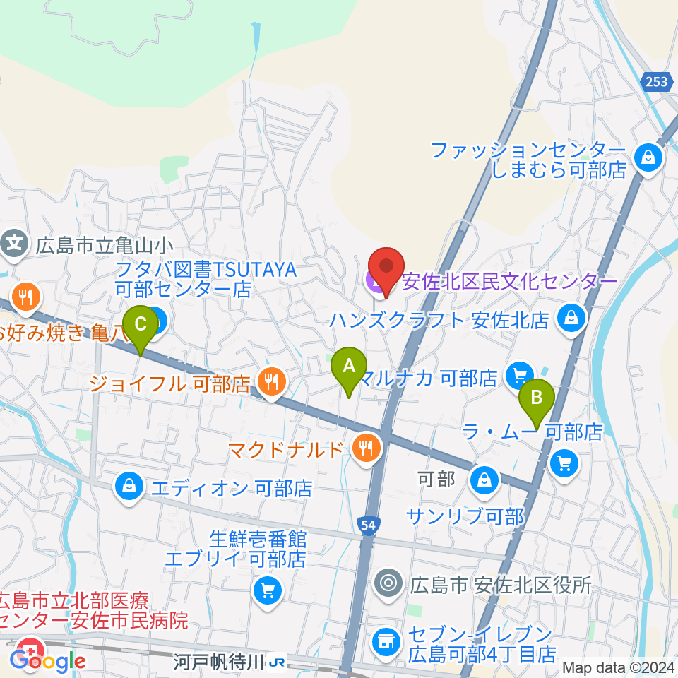 安佐北区民文化センター周辺の駐車場・コインパーキング一覧地図