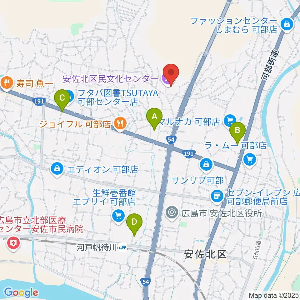 安佐北区民文化センター周辺の駐車場・コインパーキング一覧地図