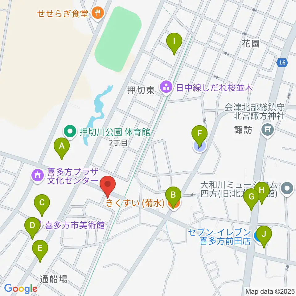 喜多方シティエフエム周辺の駐車場・コインパーキング一覧地図