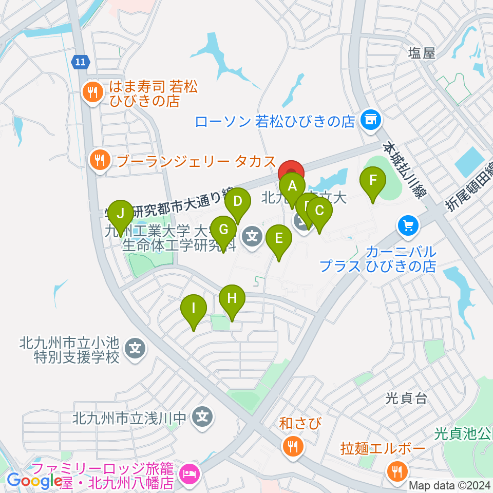 エアーステーションひびき周辺の駐車場・コインパーキング一覧地図