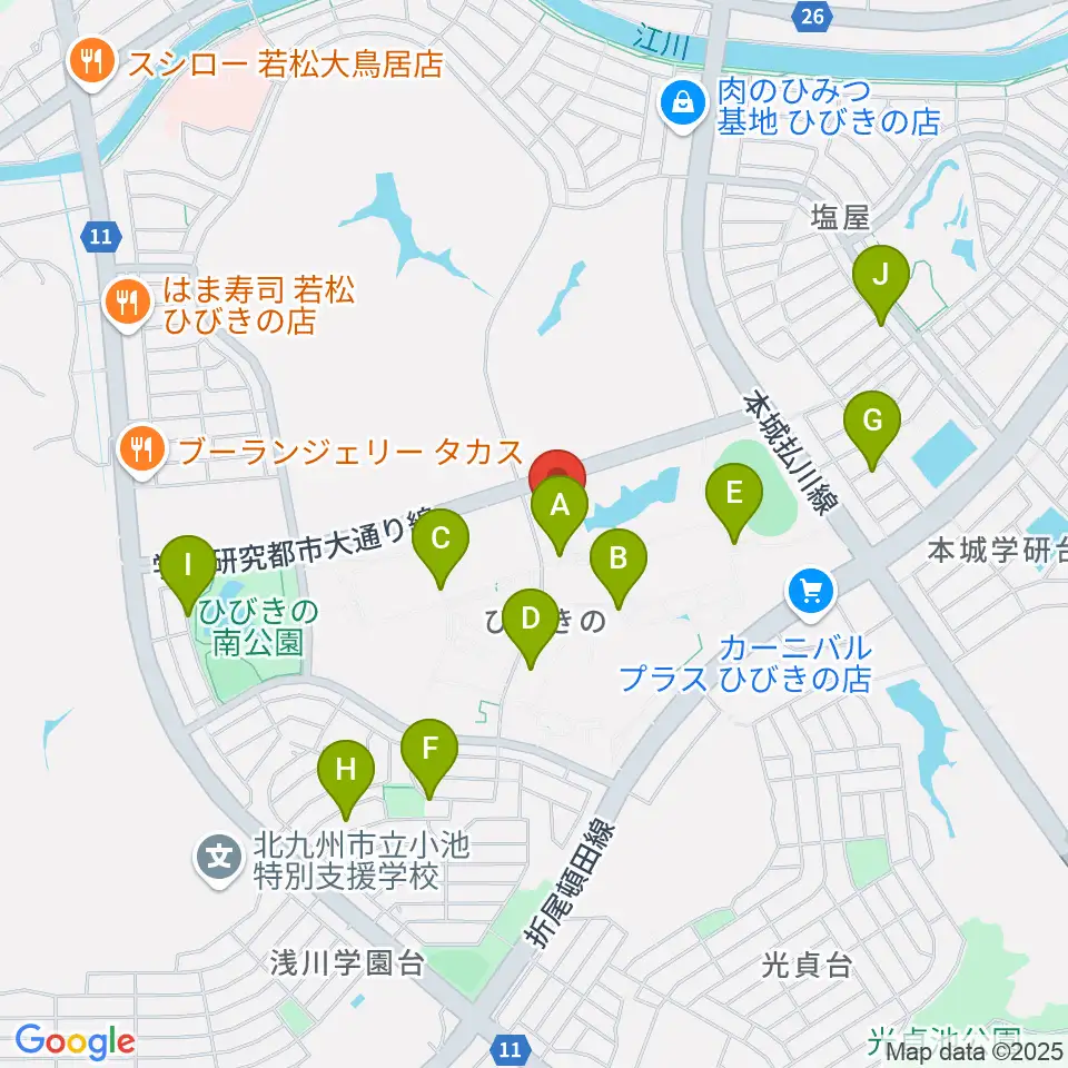 エアーステーションひびき周辺の駐車場・コインパーキング一覧地図
