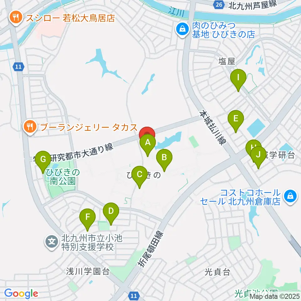 エアーステーションひびき周辺の駐車場・コインパーキング一覧地図