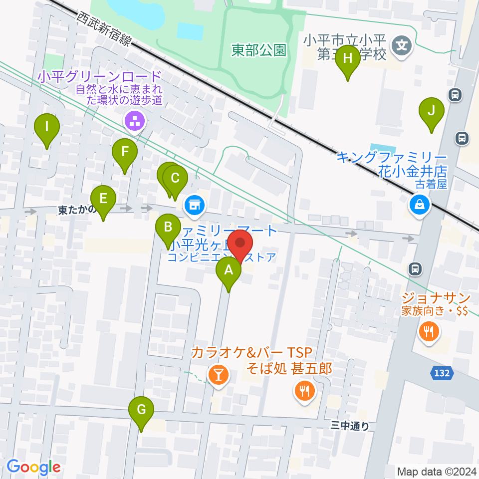 花小金井ライブハウスTSP周辺の駐車場・コインパーキング一覧地図