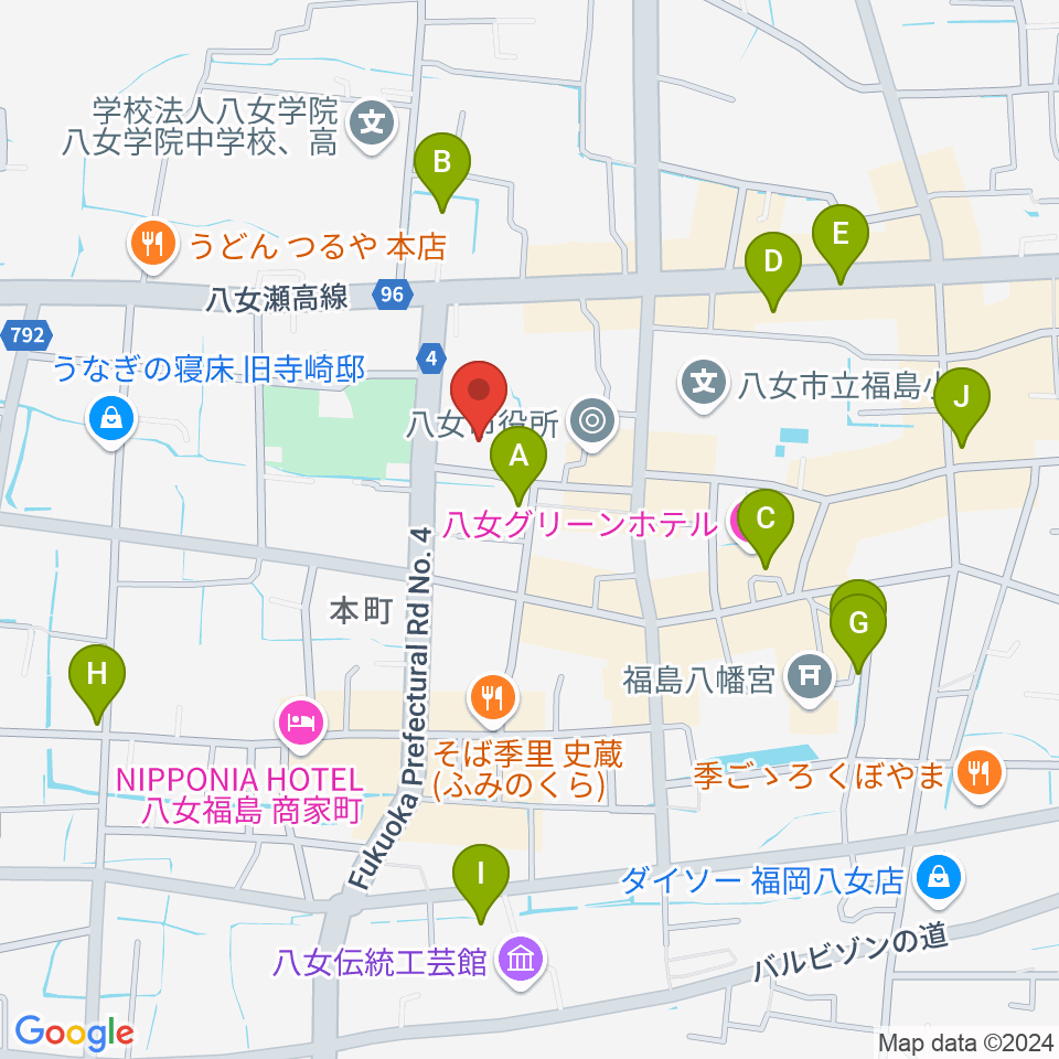 八女市民会館 おりなす八女周辺の駐車場・コインパーキング一覧地図