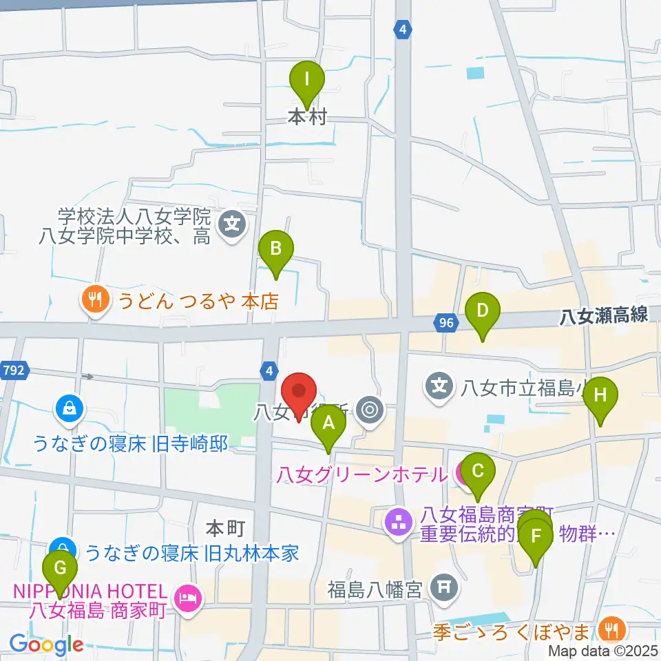 八女市民会館 おりなす八女周辺の駐車場・コインパーキング一覧地図