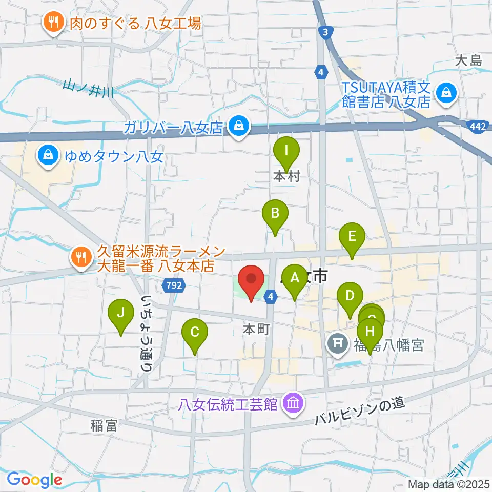 八女文化会館周辺の駐車場・コインパーキング一覧地図
