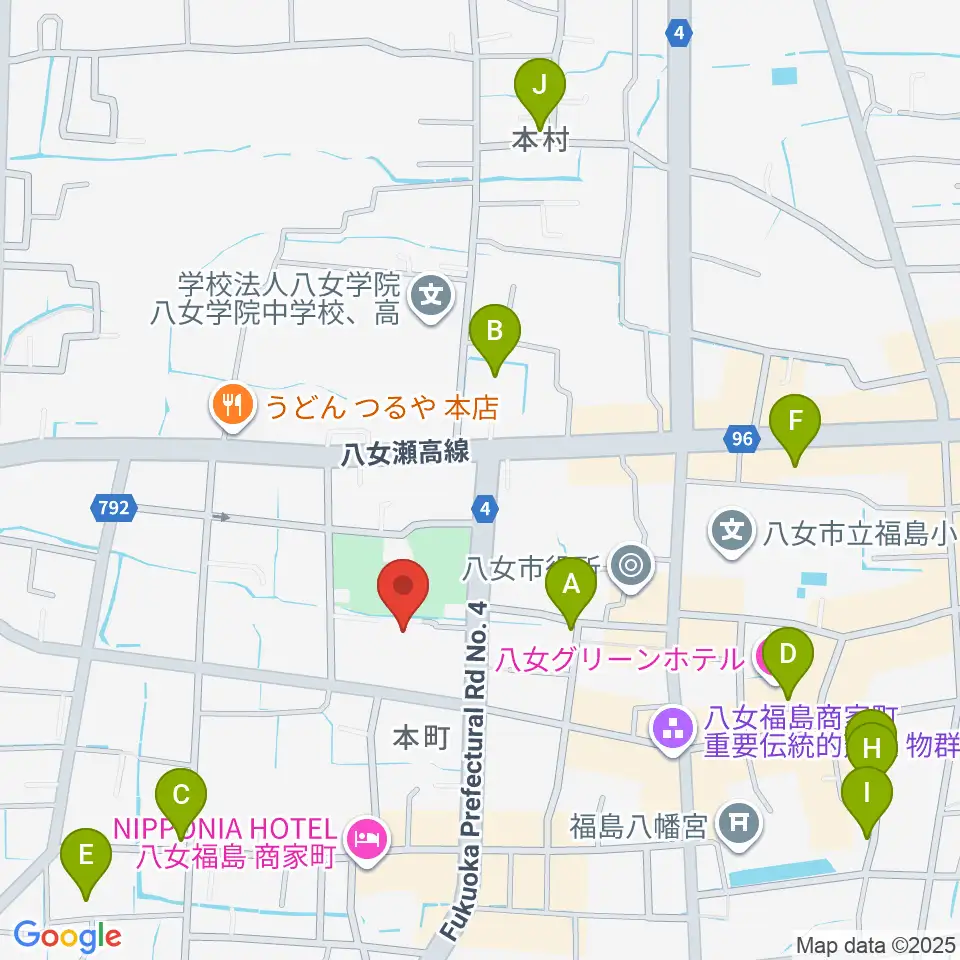 八女文化会館周辺の駐車場・コインパーキング一覧地図