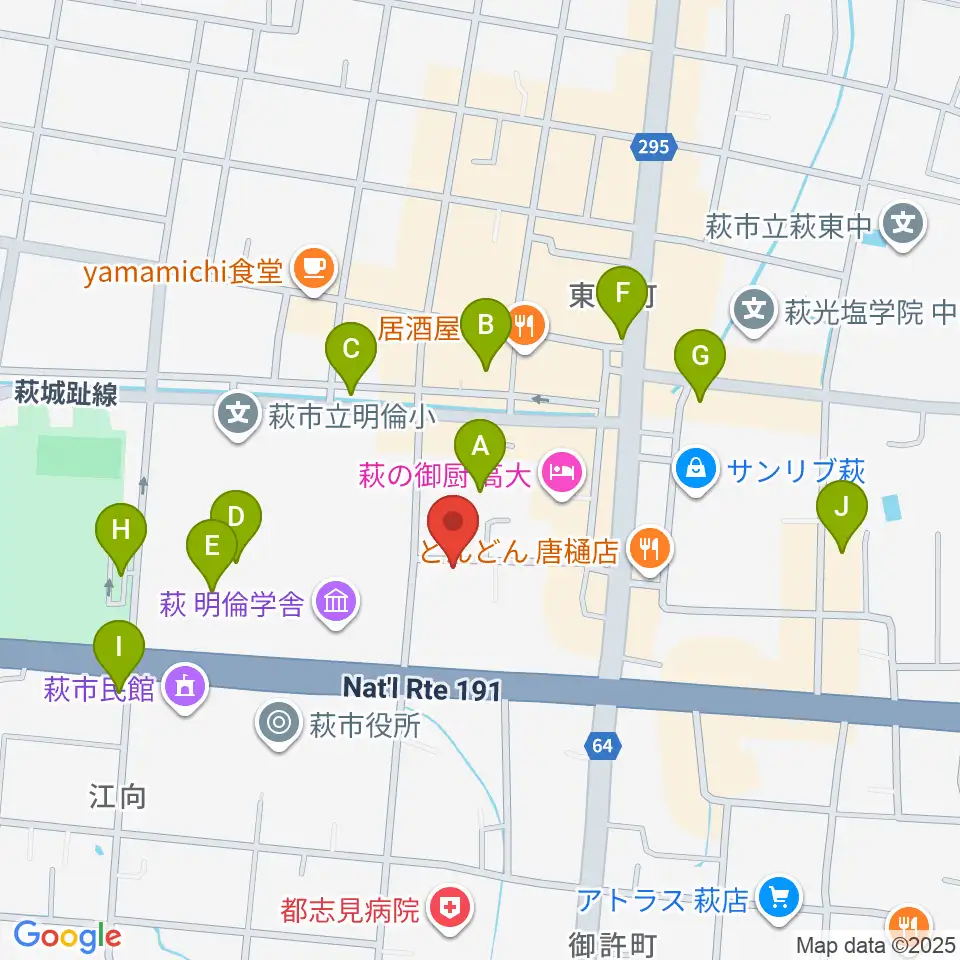 エフエム萩周辺の駐車場・コインパーキング一覧地図