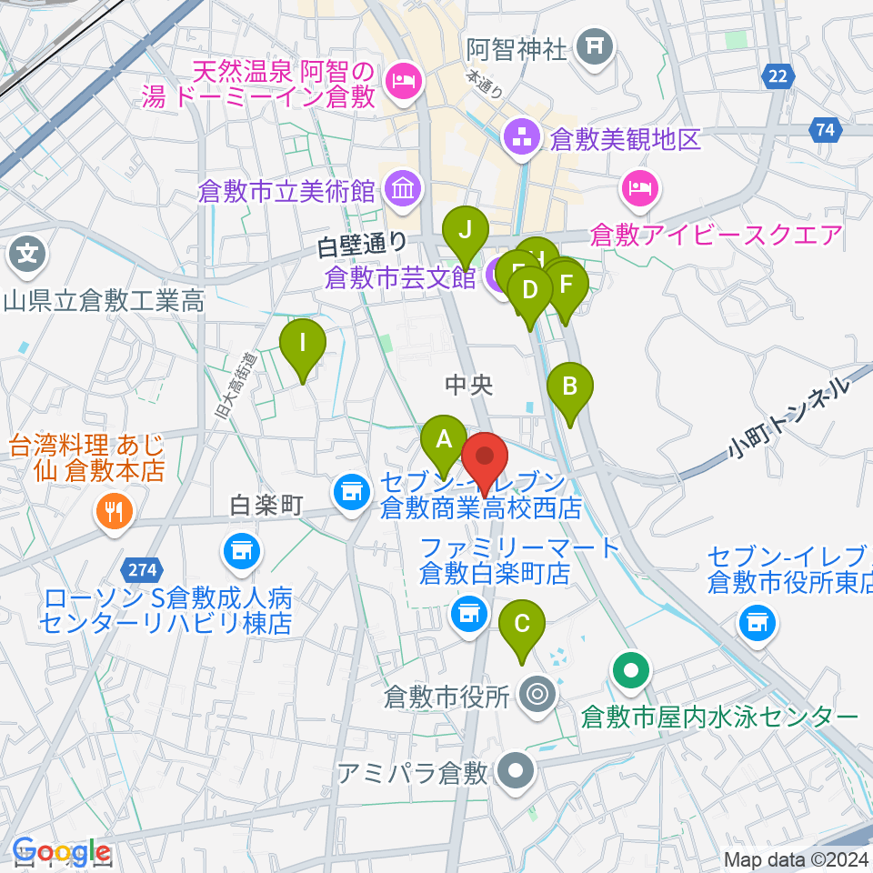 FMくらしき周辺の駐車場・コインパーキング一覧地図