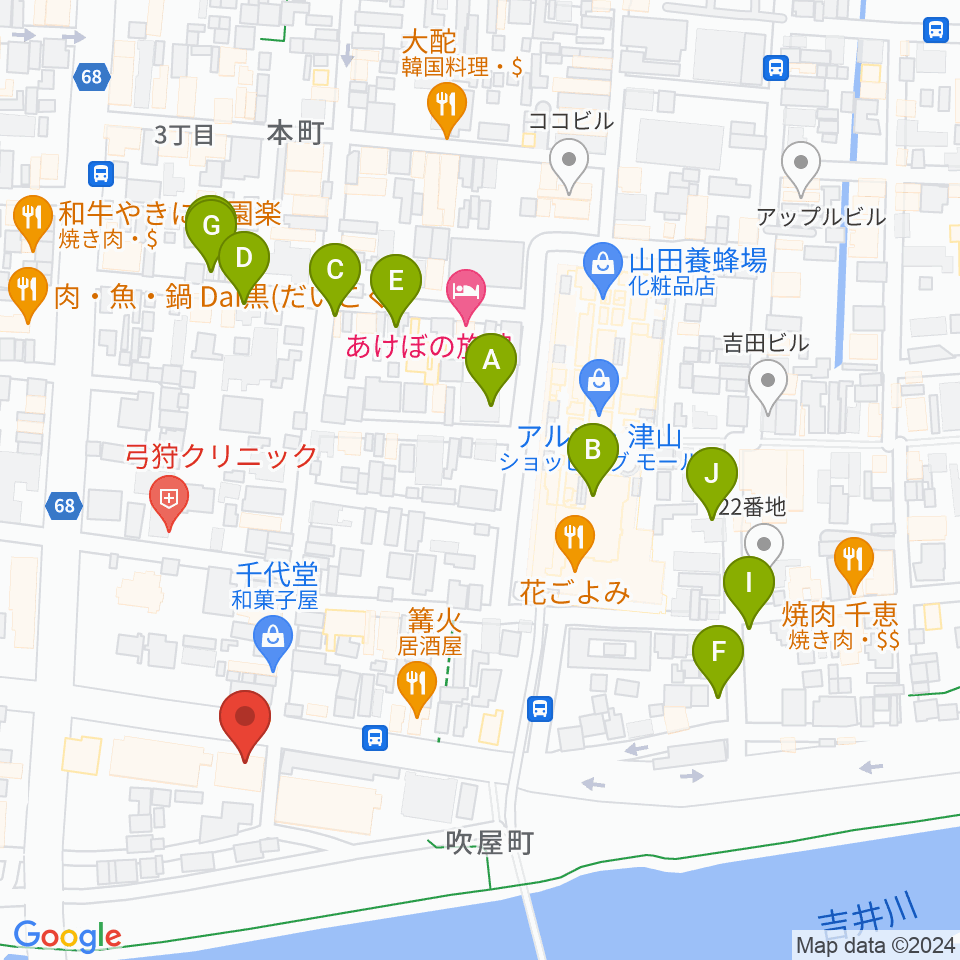 エフエムつやま周辺の駐車場・コインパーキング一覧地図