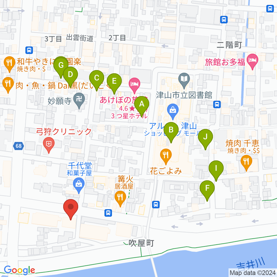 エフエムつやま周辺の駐車場・コインパーキング一覧地図