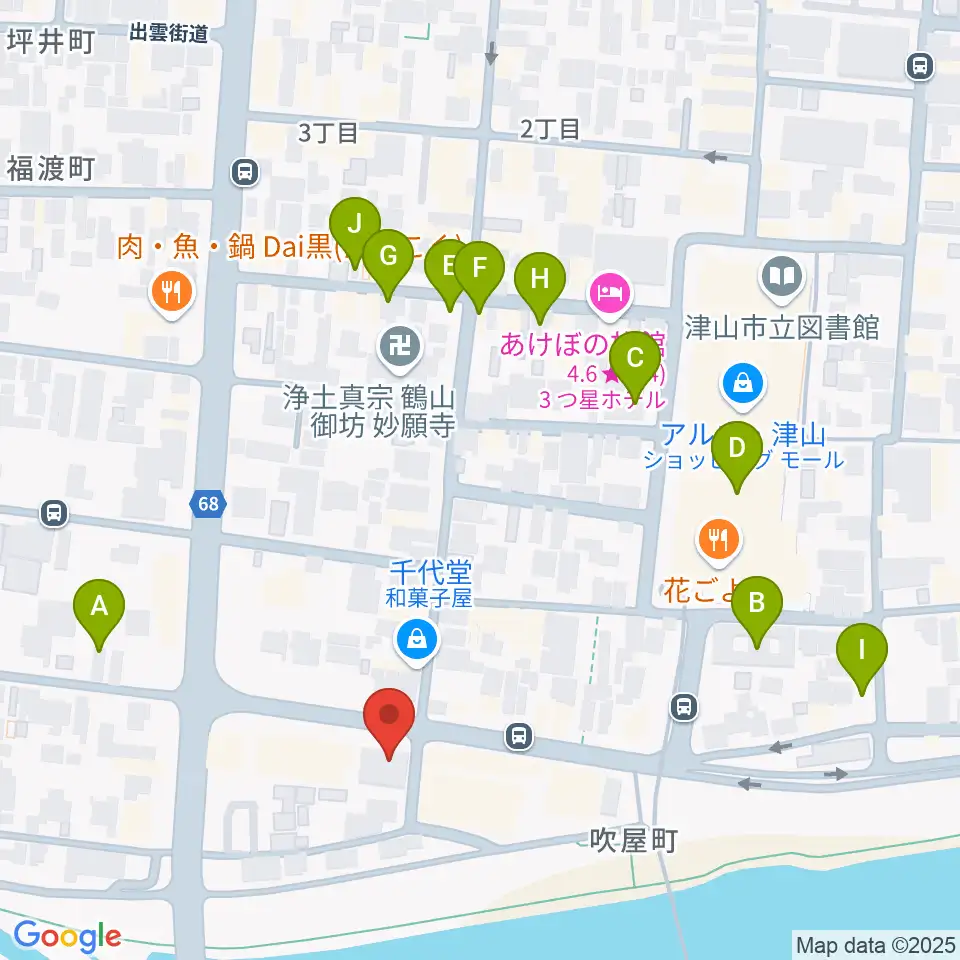 エフエムつやま周辺の駐車場・コインパーキング一覧地図