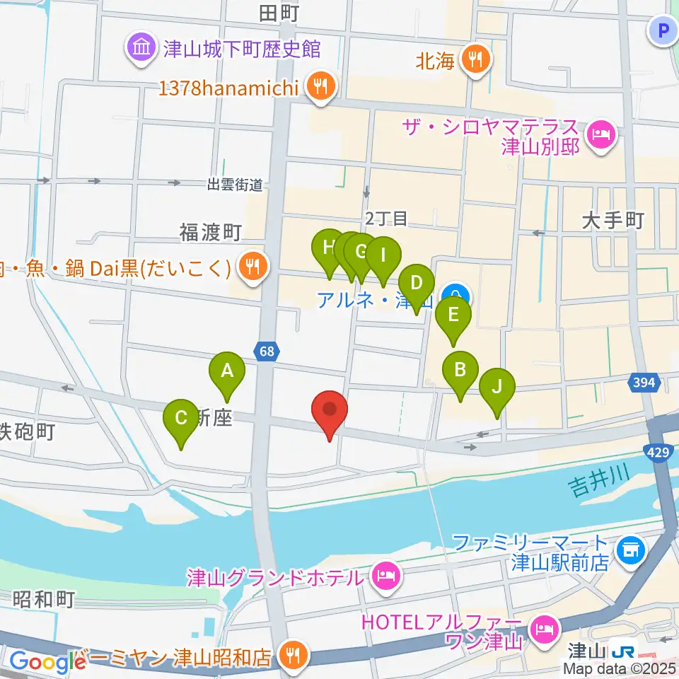 エフエムつやま周辺の駐車場・コインパーキング一覧地図