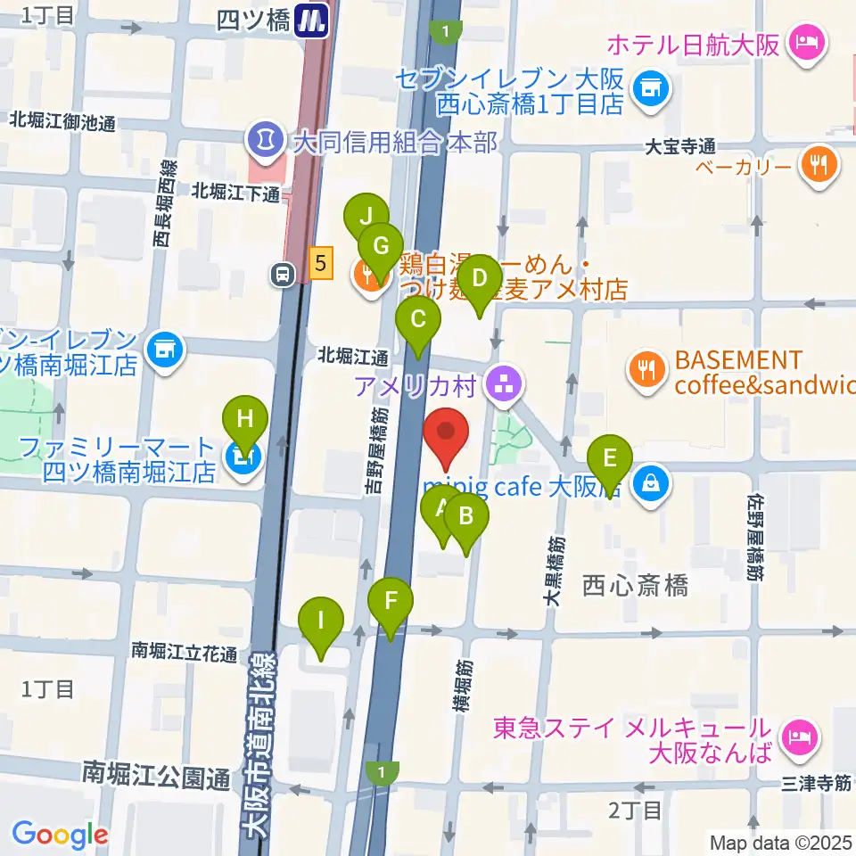 アメリカ村DROP周辺の駐車場・コインパーキング一覧地図