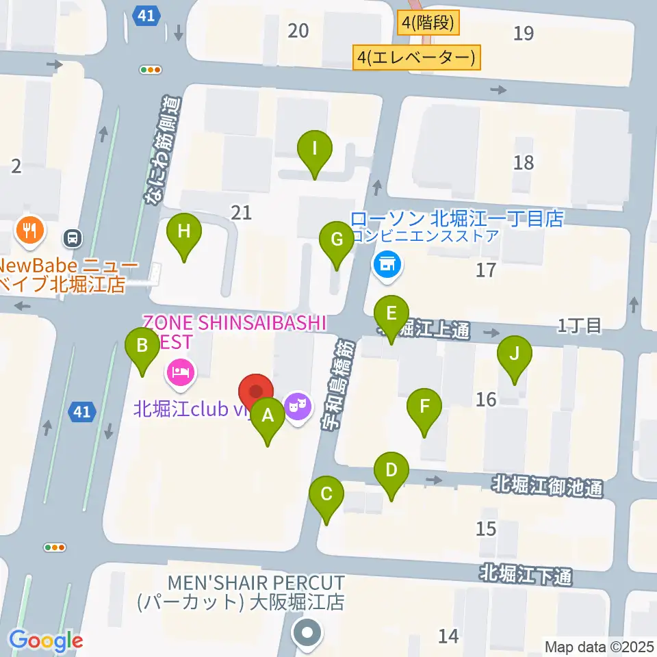 北堀江club vijon周辺の駐車場・コインパーキング一覧地図