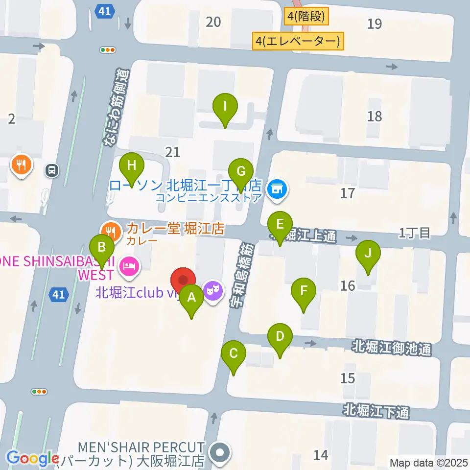 北堀江club vijon周辺の駐車場・コインパーキング一覧地図