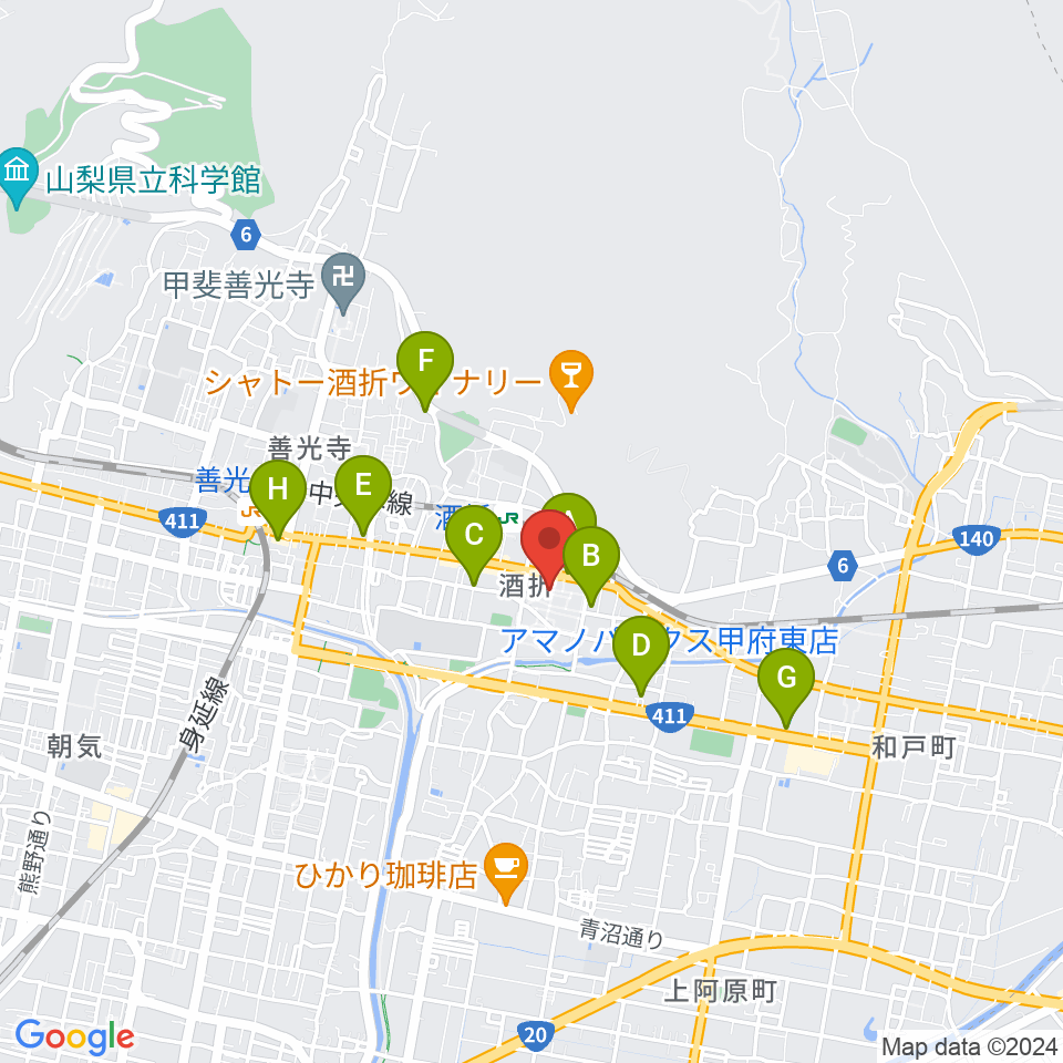 エフエム甲府周辺の駐車場・コインパーキング一覧地図