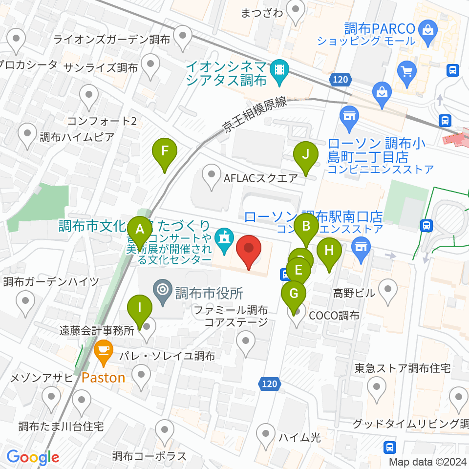 調布市文化会館たづくり周辺の駐車場・コインパーキング一覧地図