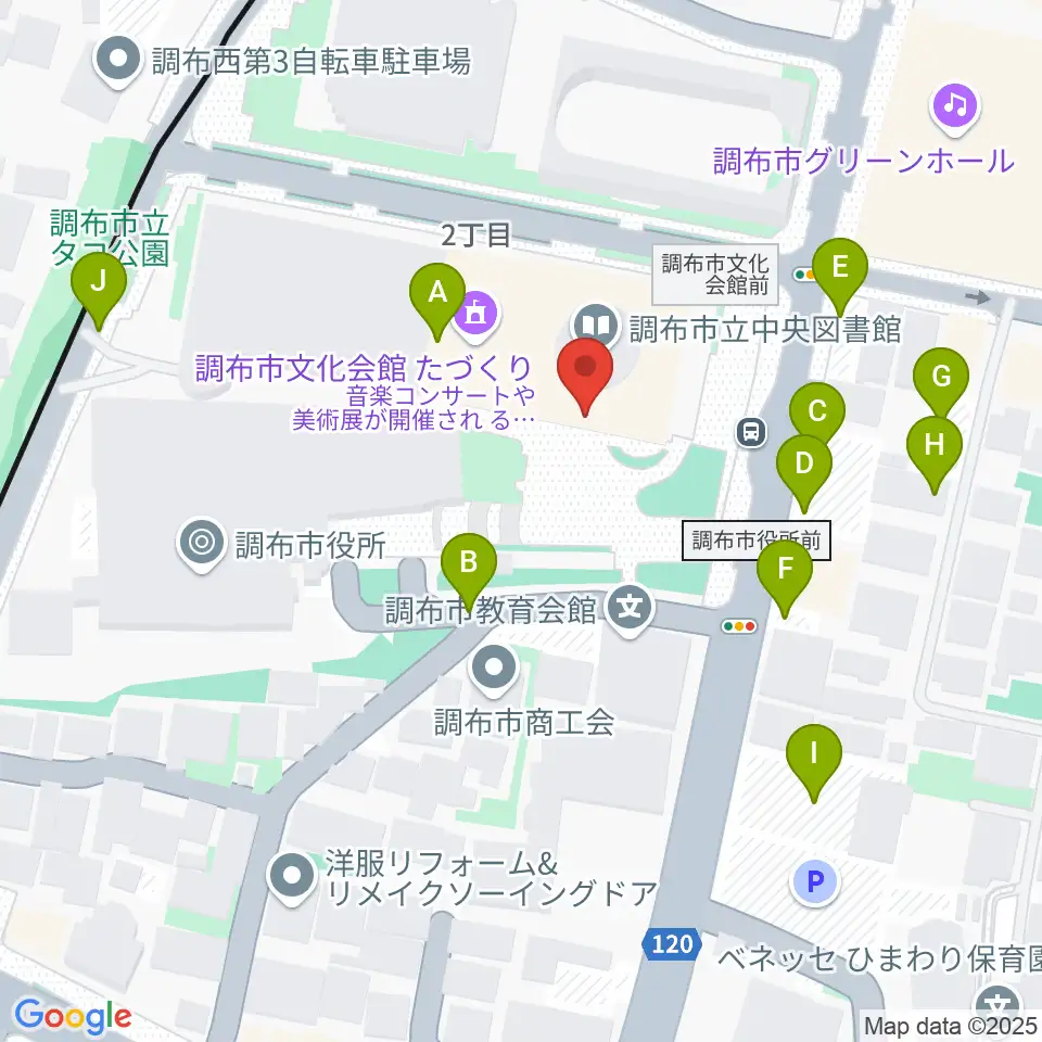調布市文化会館たづくり周辺の駐車場・コインパーキング一覧地図