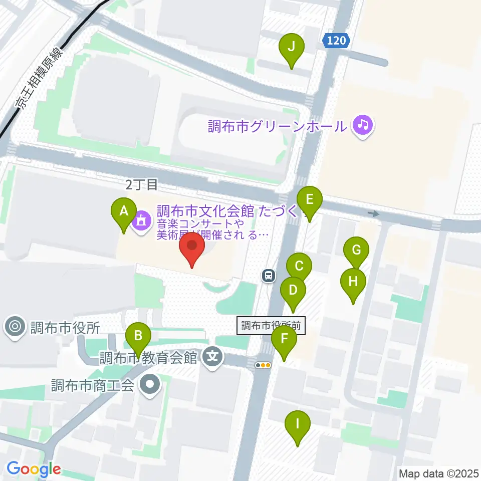 調布市文化会館たづくり周辺の駐車場・コインパーキング一覧地図