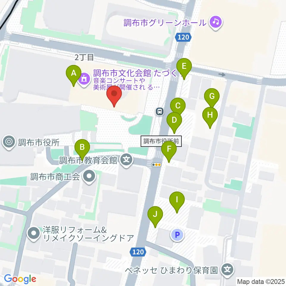 調布市文化会館たづくり周辺の駐車場・コインパーキング一覧地図