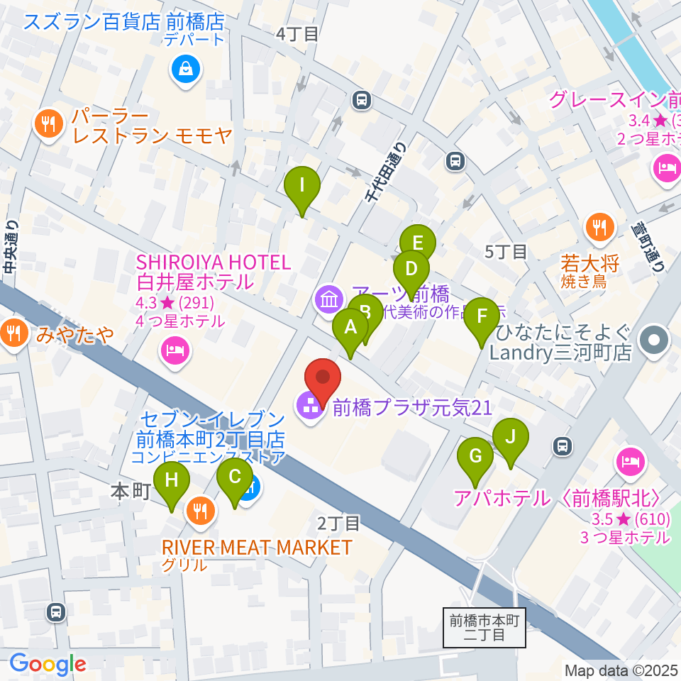 M-wave まえばしCITYエフエム周辺の駐車場・コインパーキング一覧地図