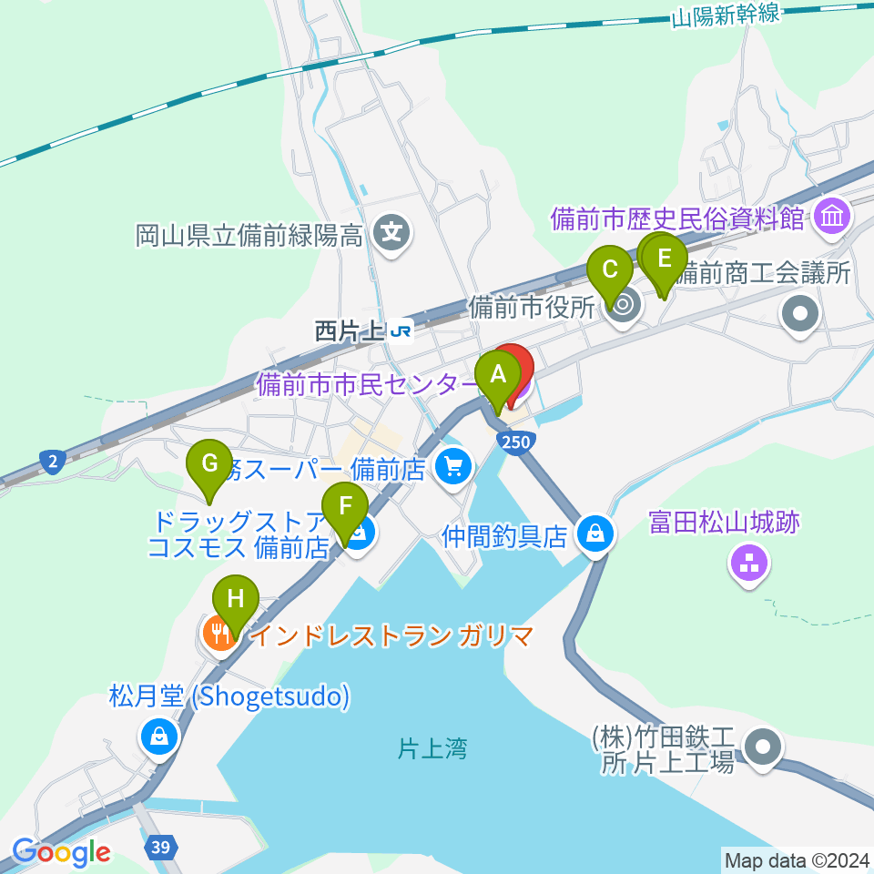 備前市市民センター周辺の駐車場・コインパーキング一覧地図