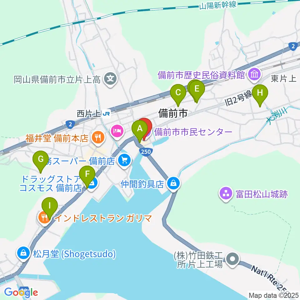 備前市市民センター周辺の駐車場・コインパーキング一覧地図
