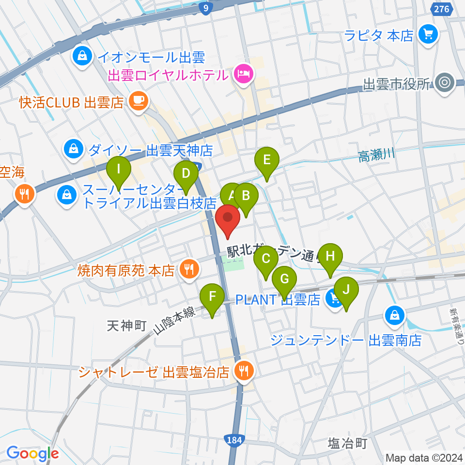 出雲市民会館周辺の駐車場・コインパーキング一覧地図