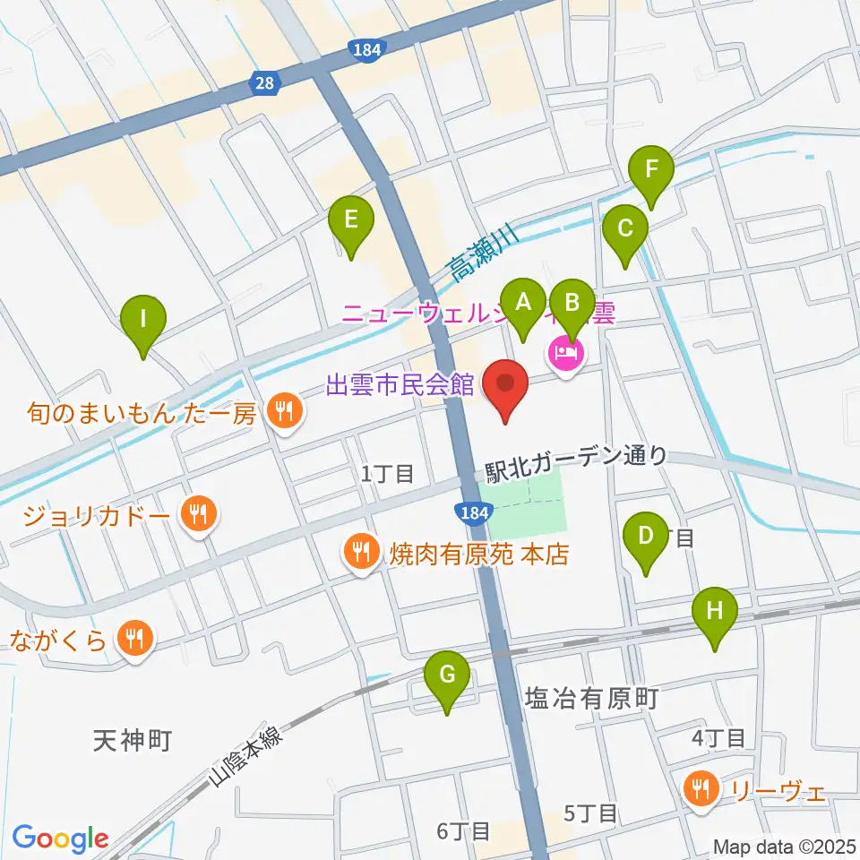 出雲市民会館周辺の駐車場・コインパーキング一覧地図