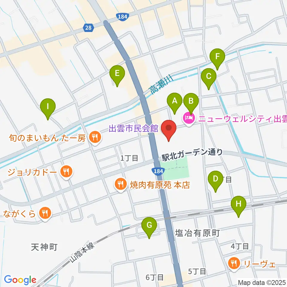 出雲市民会館周辺の駐車場・コインパーキング一覧地図