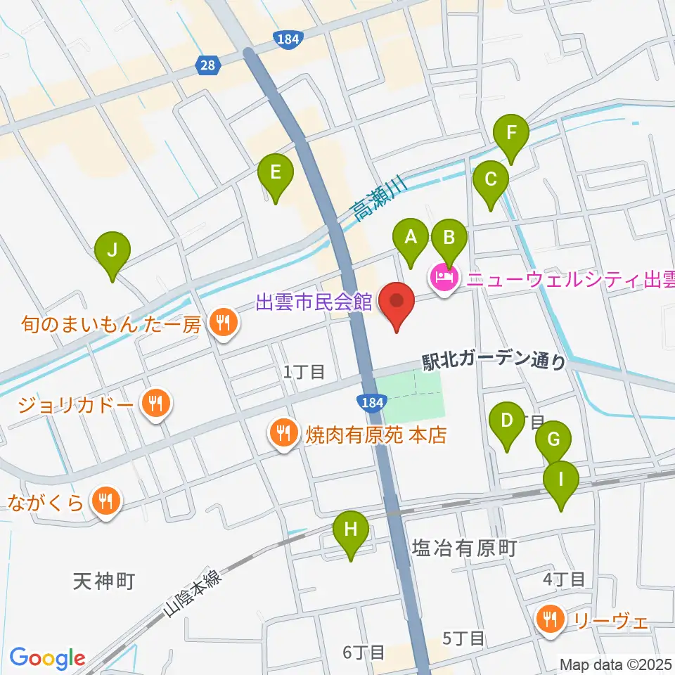 出雲市民会館周辺の駐車場・コインパーキング一覧地図