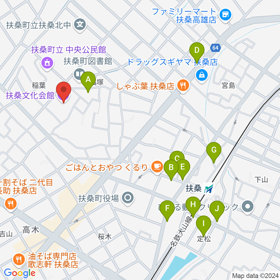 扶桑文化会館リハーサル室・ホール周辺の駐車場・コインパーキング一覧地図