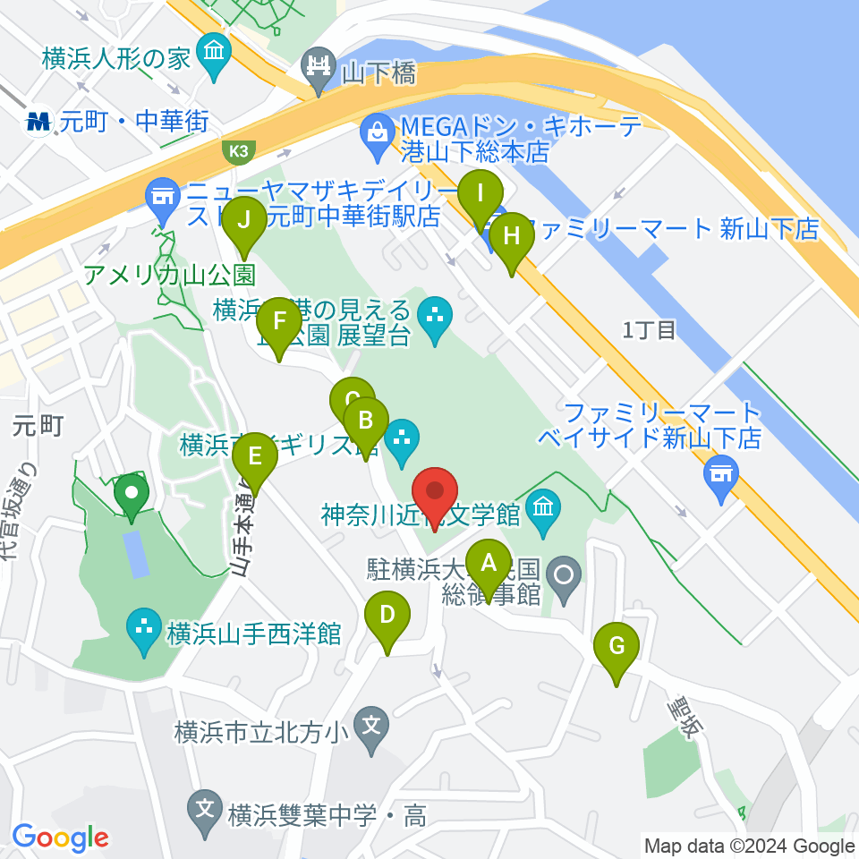 山手111番館周辺の駐車場・コインパーキング一覧地図