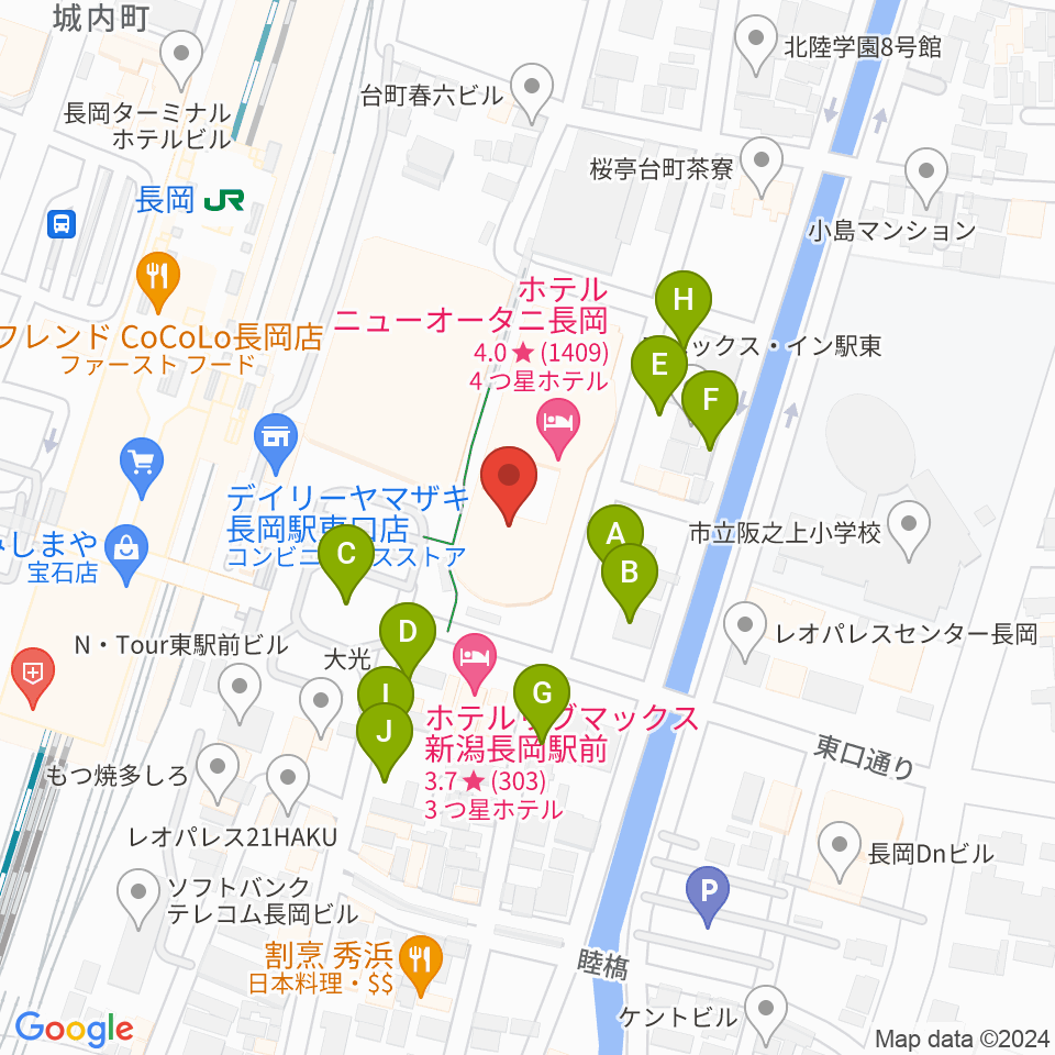 ホテルニューオータニ長岡NCホール周辺の駐車場・コインパーキング一覧地図