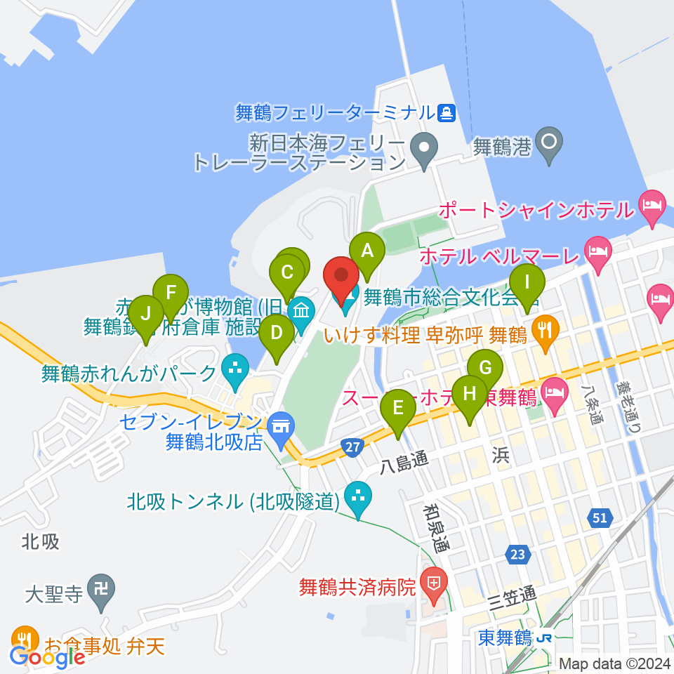 舞鶴市総合文化会館周辺の駐車場・コインパーキング一覧地図