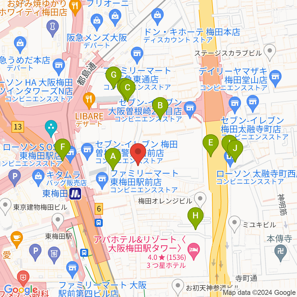 梅田アムホール周辺の駐車場・コインパーキング一覧地図