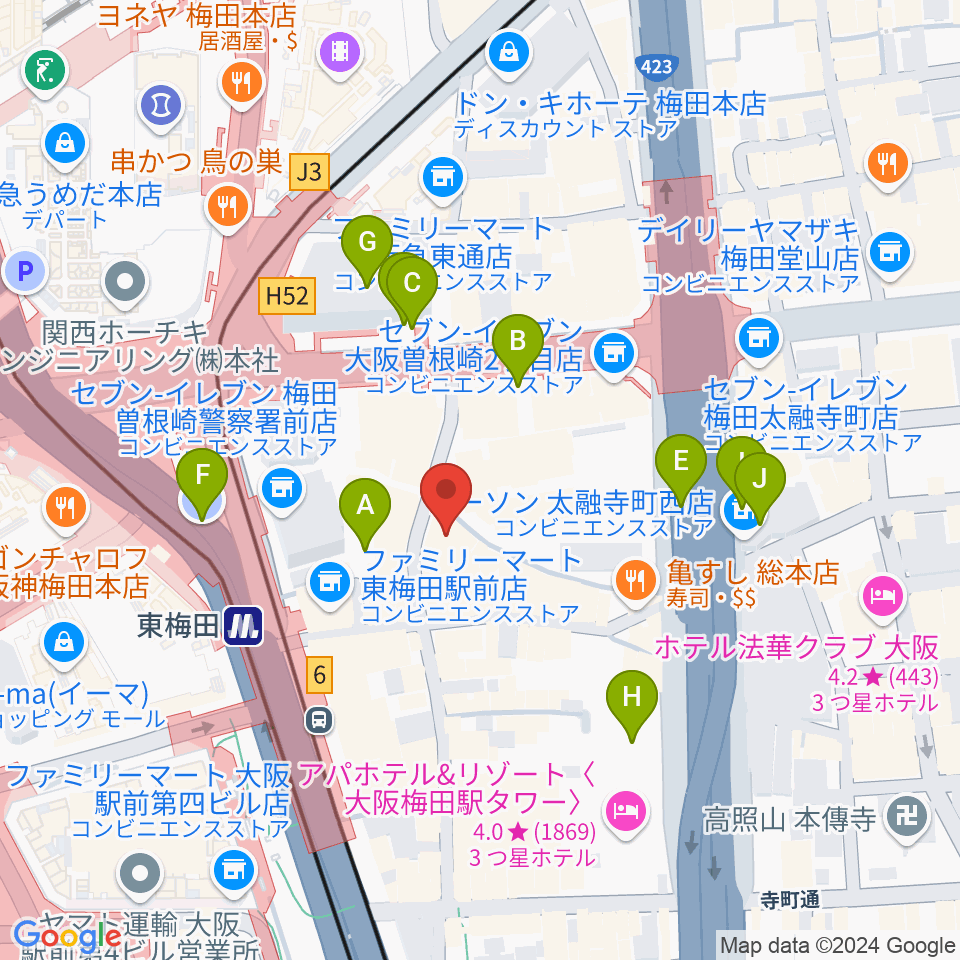 梅田アムホール周辺の駐車場・コインパーキング一覧地図