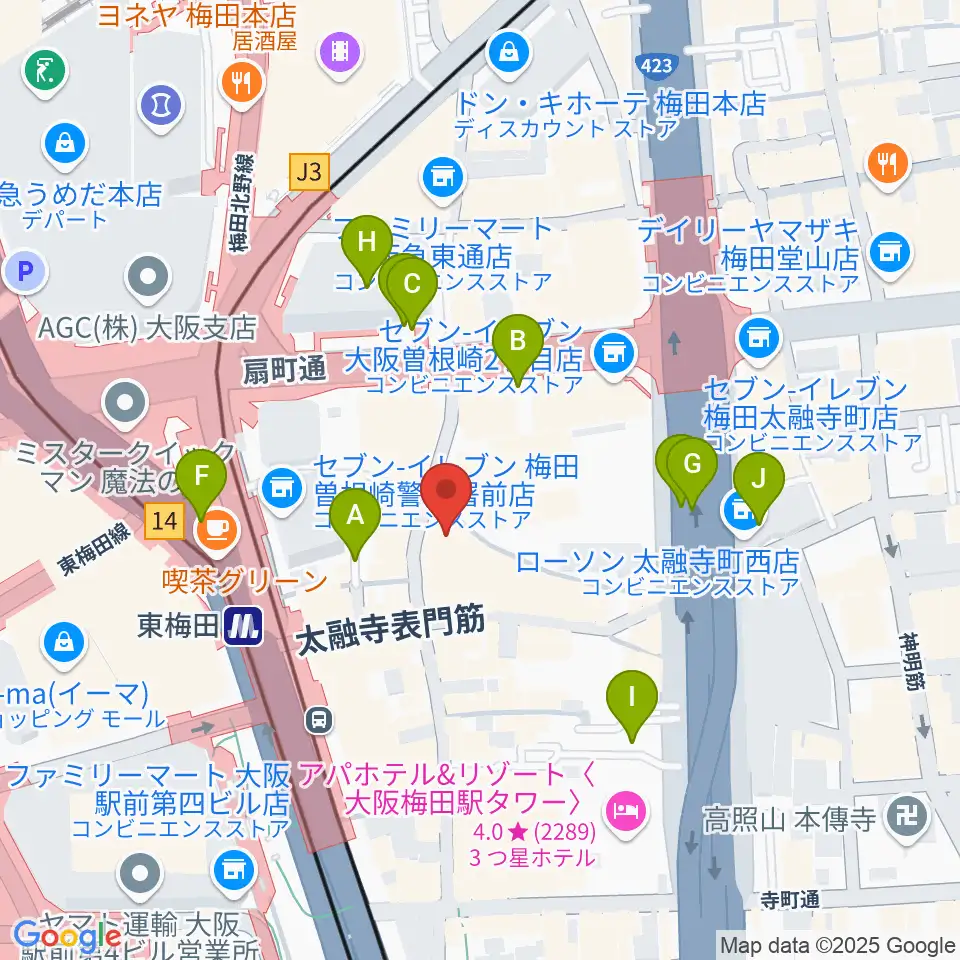 梅田アムホール周辺の駐車場・コインパーキング一覧地図