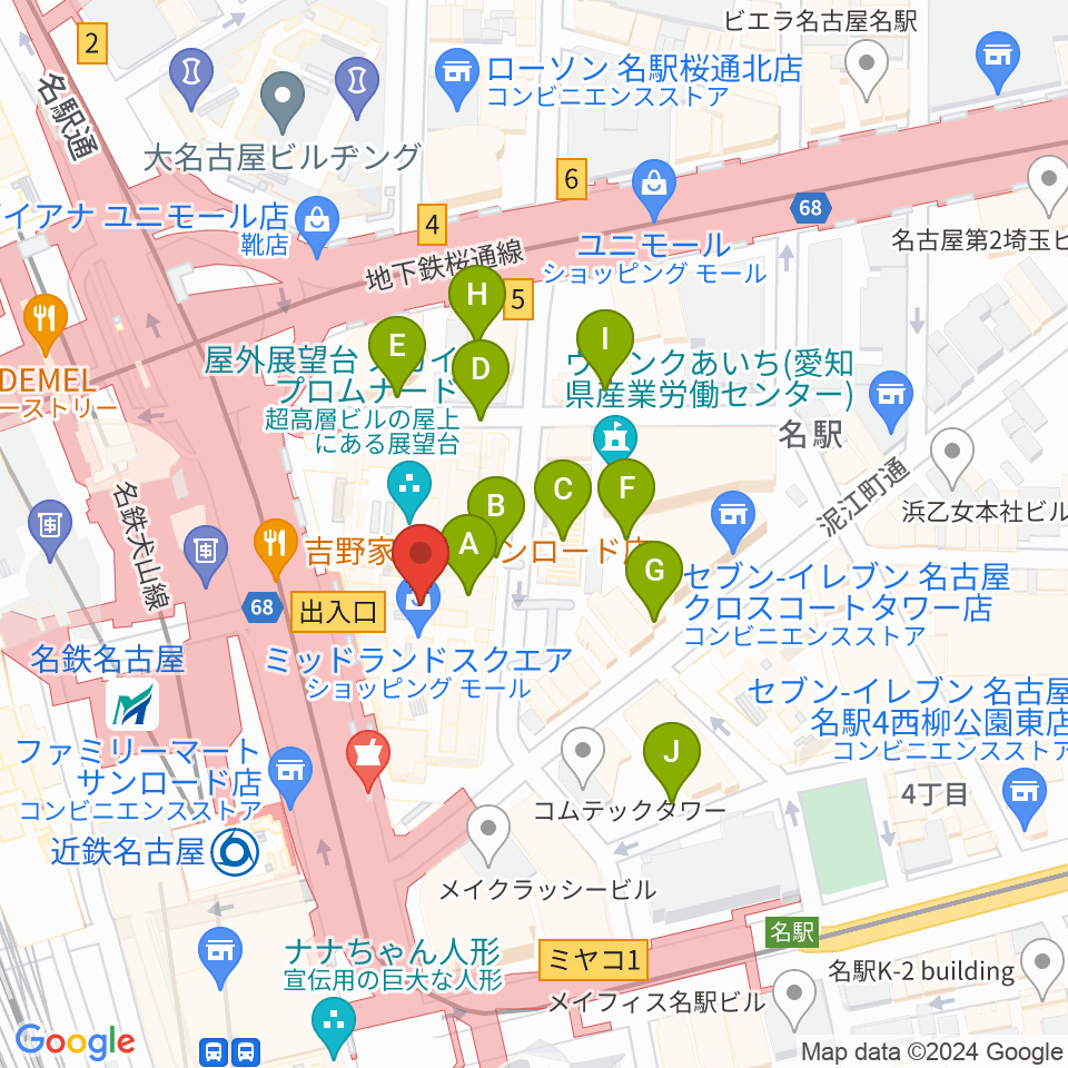 ミッドランドホール周辺の駐車場・コインパーキング一覧地図