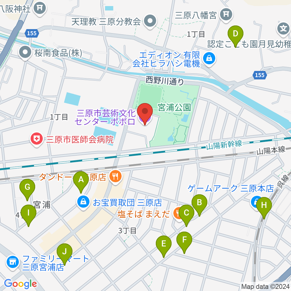 三原市芸術文化センター ポポロ周辺の駐車場・コインパーキング一覧地図