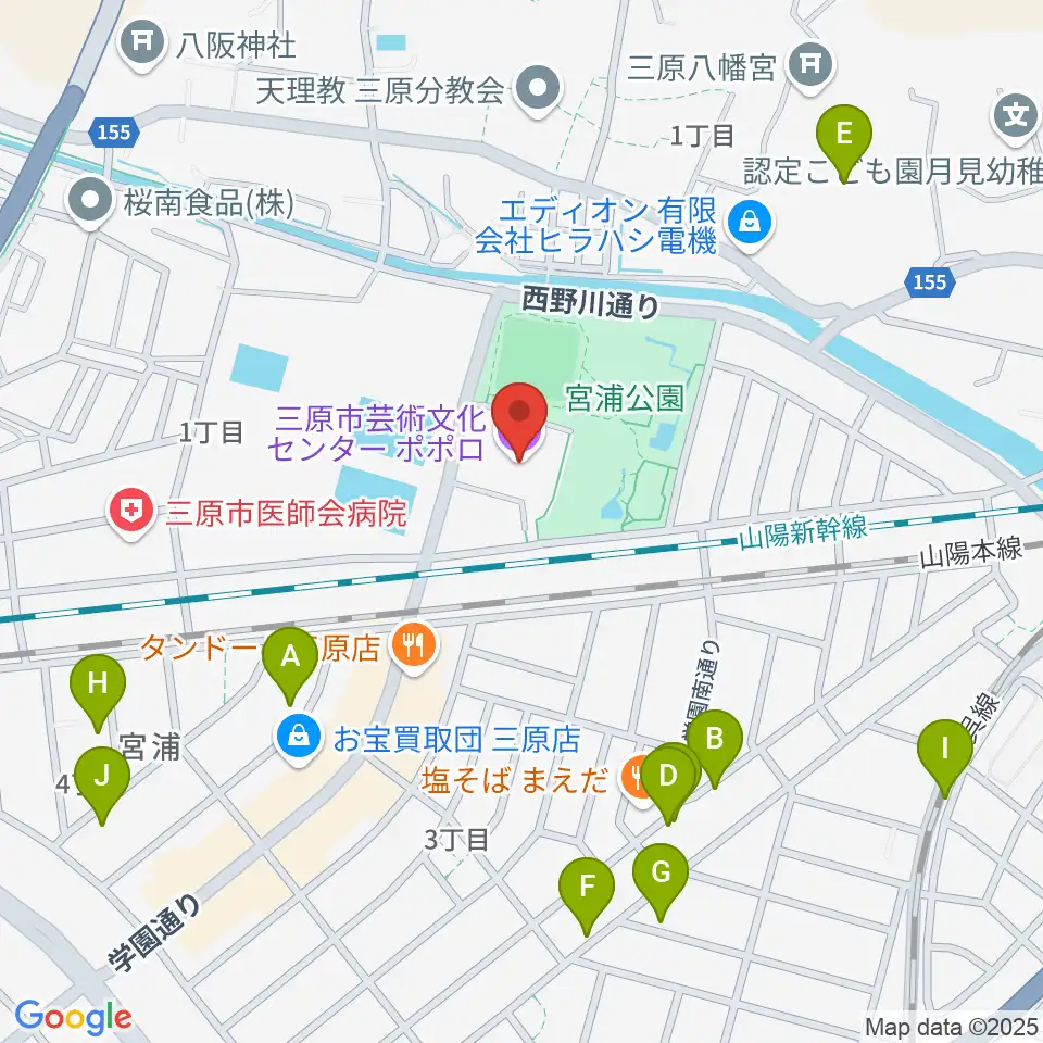 三原市芸術文化センター ポポロ周辺の駐車場・コインパーキング一覧地図