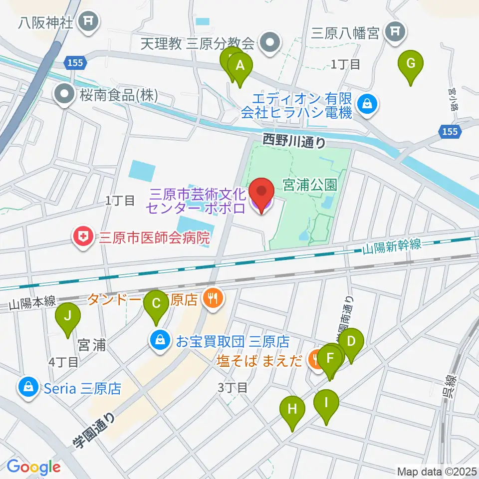 三原市芸術文化センター ポポロ周辺の駐車場・コインパーキング一覧地図