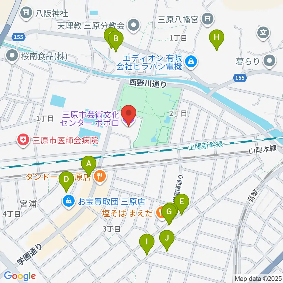 三原市芸術文化センター ポポロ周辺の駐車場・コインパーキング一覧地図