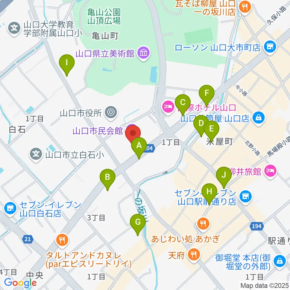 山口市民会館周辺の駐車場・コインパーキング一覧地図