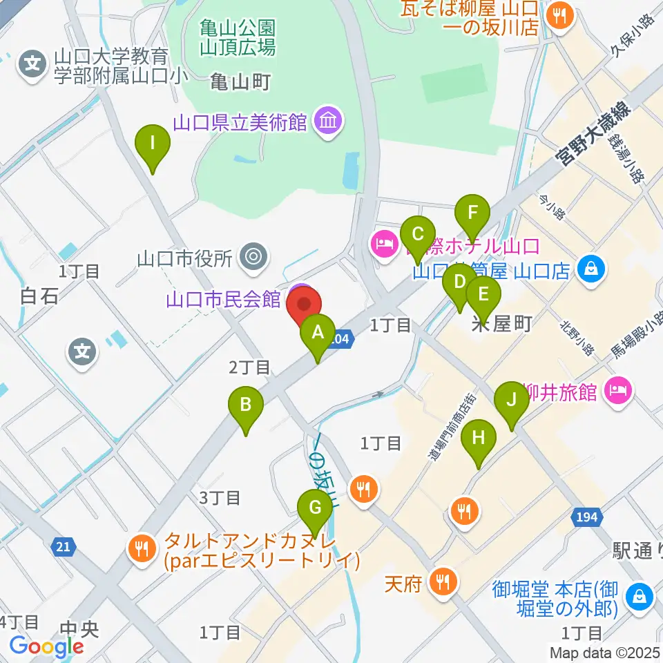 山口市民会館周辺の駐車場・コインパーキング一覧地図