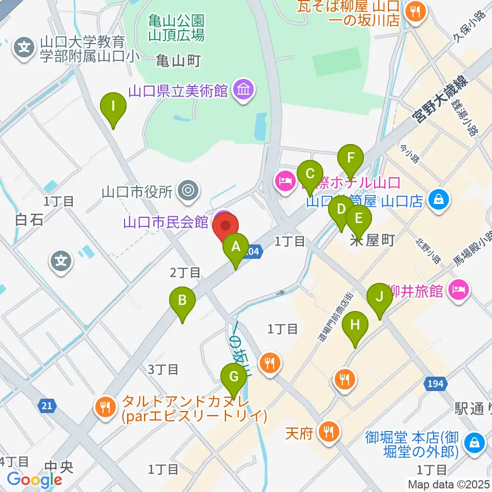 山口市民会館周辺の駐車場・コインパーキング一覧地図