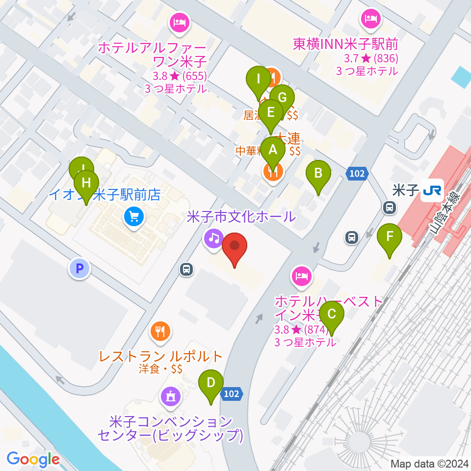 米子市文化ホール 練習室周辺の駐車場・コインパーキング一覧地図